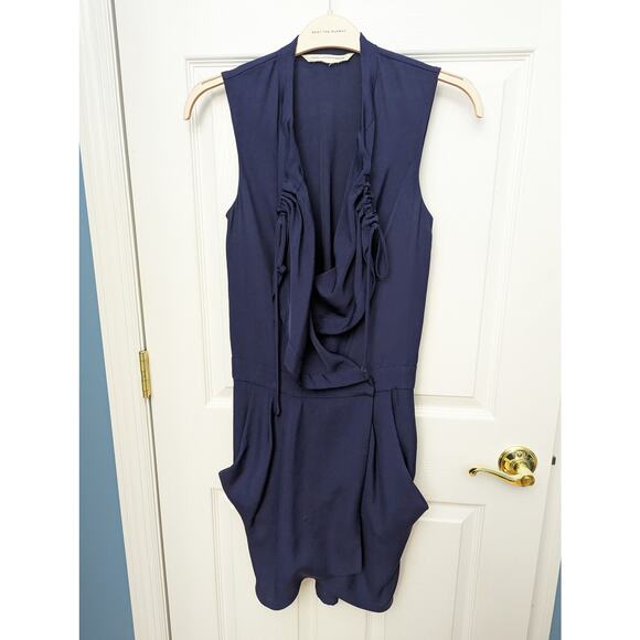 DIane Von Furstenberg Dress Pockets Ruched Front Jumper Lagenlook Navy Blue - Picture 1 of 16